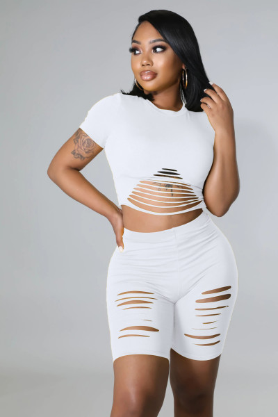 Solid color rushing to break the street trend short-sleeved shorts casual sports suit two-piece set