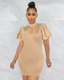 Round neck lotus leaf sleeves, sexy slim fit hip dress, nightclub women's clothing