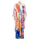 Fashion Painted V-Neck Long Sleeve Maxi Dress
