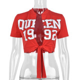Glue Cutout Short Sleeve Tie Sexy T-Shirt Top