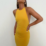 Fashion Sexy Slim Fit Open Back Ruched Tie Dress