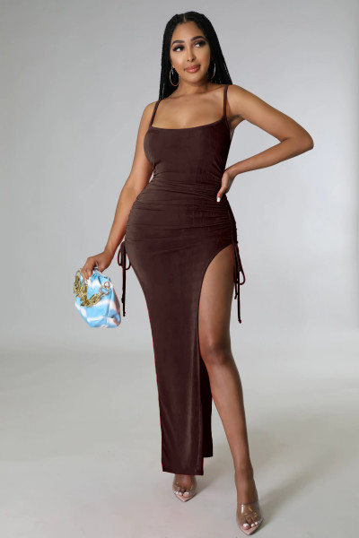 Sexy Women's Solid Color Crinkled Irregular Sling Dress