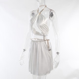 Chain Showing Breast Design Show Navel Sling Sexy Show Waist Short Skirt Suit