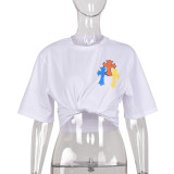 Cross-shaped cropped navel short-sleeved round neck top T-shirt