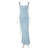 Fashionable sexy lace-up slim-fit temperament dress