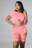 Solid color rushing to break the street trend short-sleeved shorts casual sports suit two-piece set