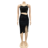 Fashion Women's Solid Color Sling Sexy Tight Mesh Perspective Irregular Dress
