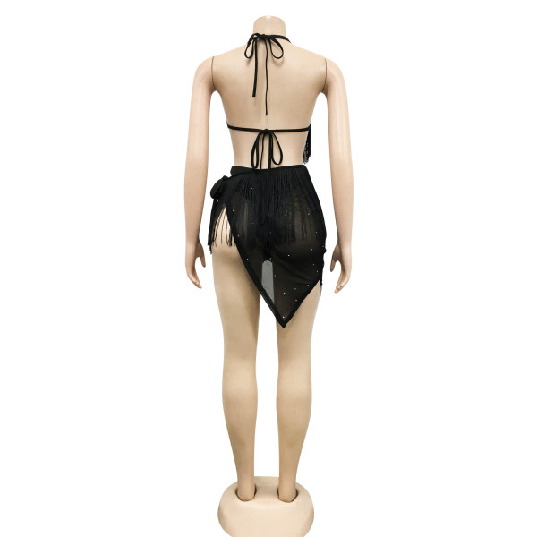 Fashion nightclub sexy sling hot drill fringed dress
