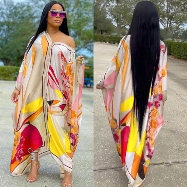 Fashion Painted V-Neck Long Sleeve Maxi Dress