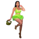 Celebrity Fashion Sexy Hot Girl Solid Color Feather Slim Dress Suit