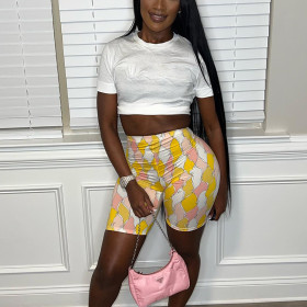 Printed High Waist Shorts Hip Lift Pants