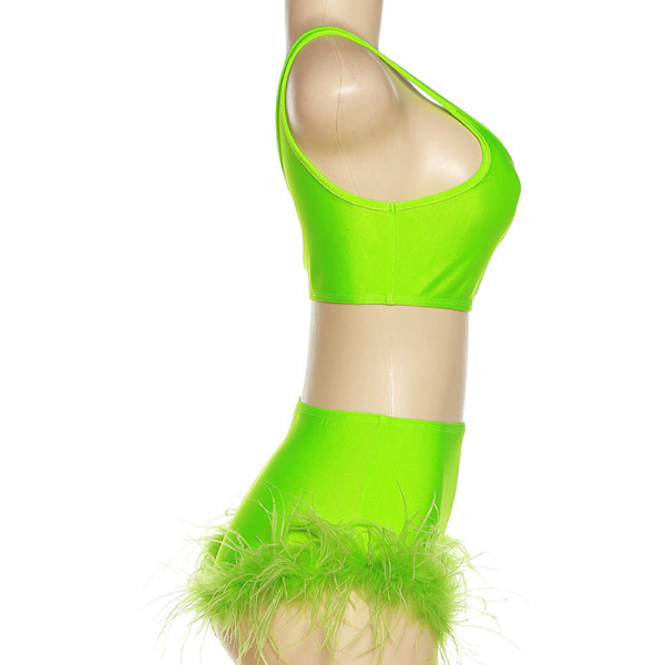 Celebrity Fashion Sexy Hot Girl Solid Color Feather Slim Dress Suit