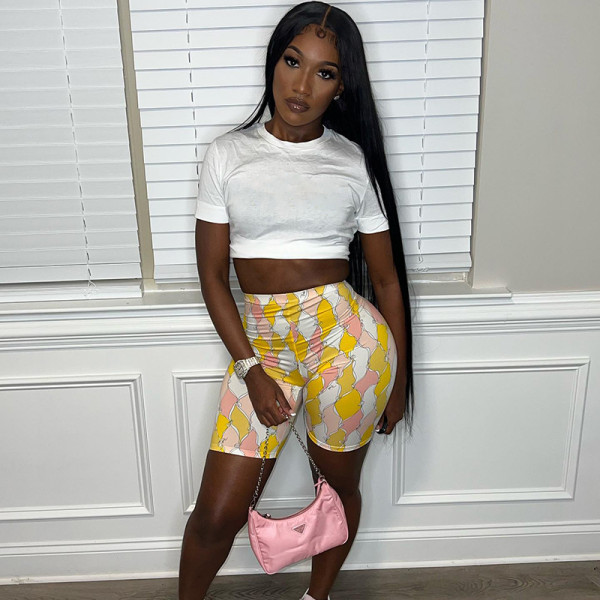 Printed High Waist Shorts Hip Lift Pants