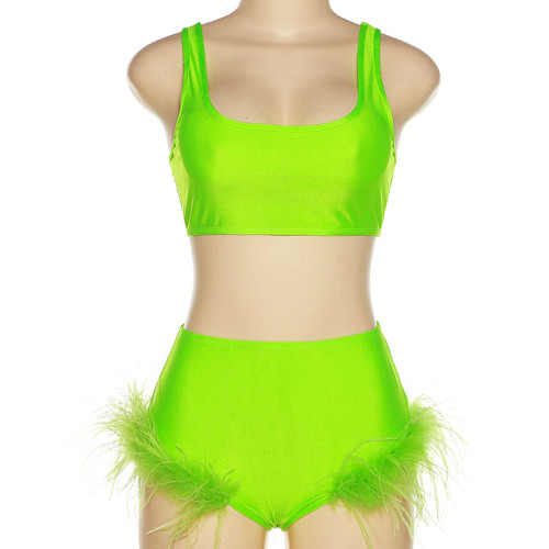 Celebrity Fashion Sexy Hot Girl Solid Color Feather Slim Dress Suit