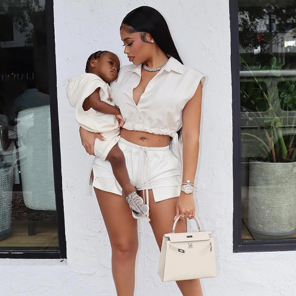 Fashion suit personality casual top shorts woven two-piece set