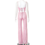 Fashion Set Shiny Sling Wide Leg Pants Two Piece