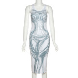 Street Fashion 3D Printing Sleeveless Pullover Slim Hip Dress
