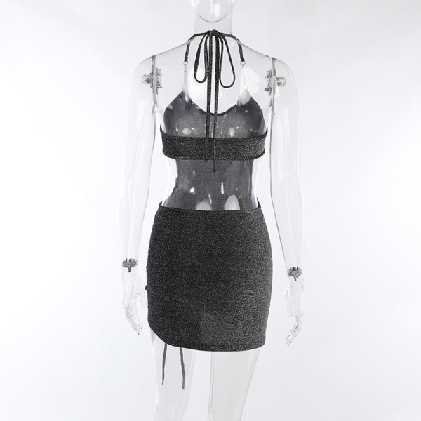 Hollow Halter Short Dress High Waist Sexy Temperament Slim Dress