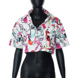 Shirt women's design sense niche cropped navel print short-sleeved shirt