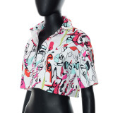 Shirt women's design sense niche cropped navel print short-sleeved shirt