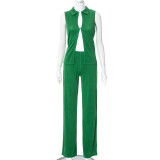 Fashion Set Solid Color Drape Loose Silky Wrinkled Casual Two-piece Set