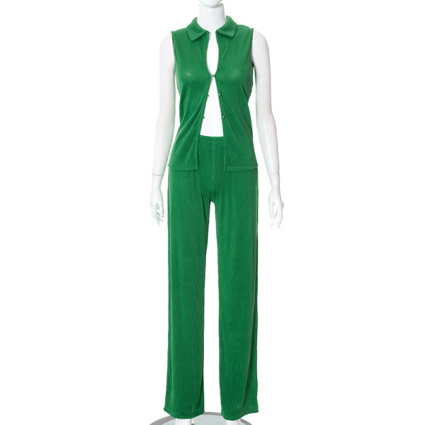 Fashion Set Solid Color Drape Loose Silky Wrinkled Casual Two-piece Set
