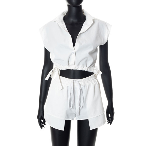 Fashion suit personality casual top shorts woven two-piece set