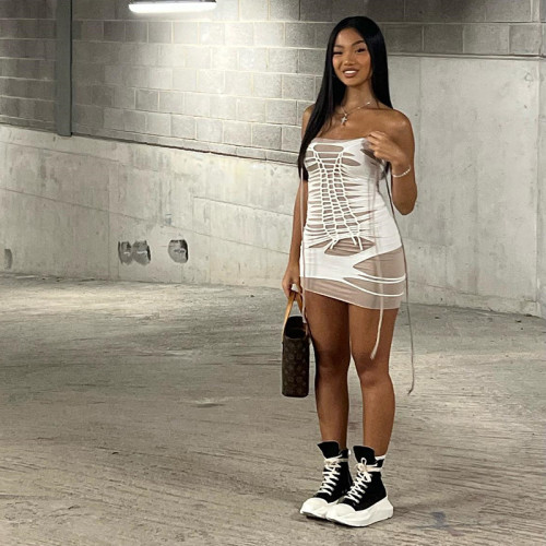 Women's Fashion Shoulder Strap Backless Sexy Hollow Splicing Package Hip Dress