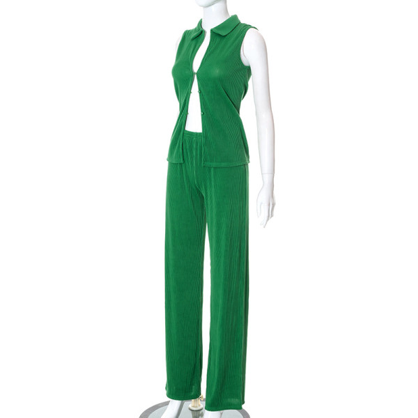 Fashion Set Solid Color Drape Loose Silky Wrinkled Casual Two-piece Set