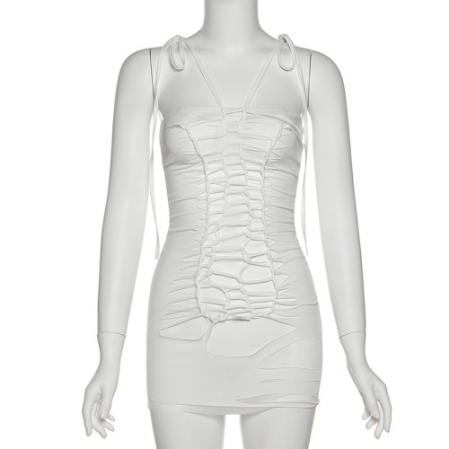 Women's Fashion Shoulder Strap Backless Sexy Hollow Splicing Package Hip Dress