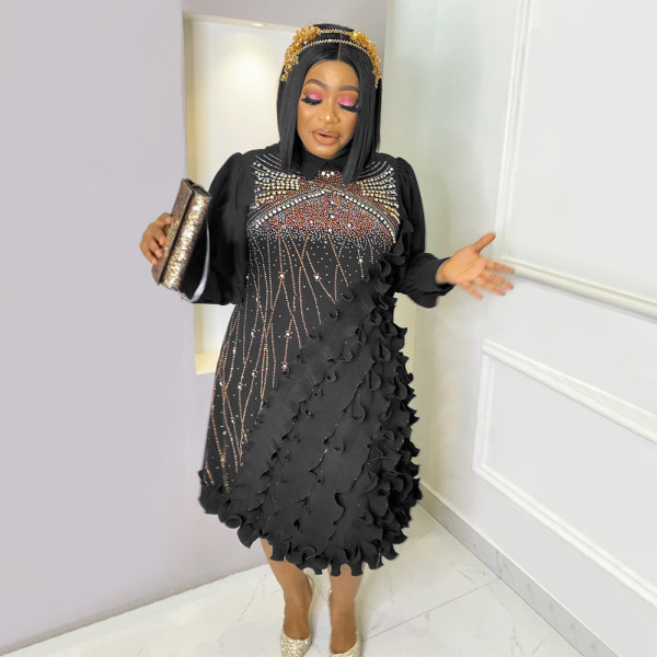 Round neck long sleeves hot drill plus size lace dress
