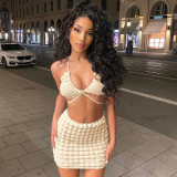 Lace-Up Halter Skirt Bubble Lounge Set