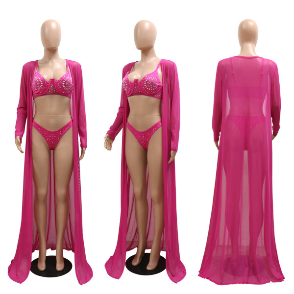 Hot wind perspective sexy hot drill three-piece fashion holiday beach style