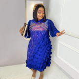 Round neck long sleeves hot drill plus size lace dress