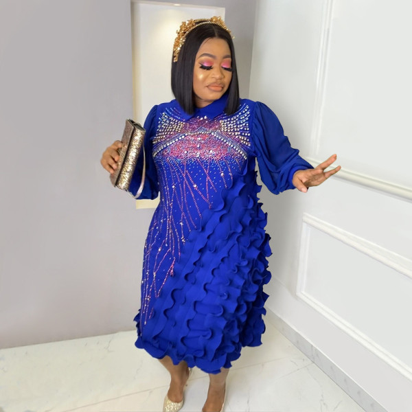 Round neck long sleeves hot drill plus size lace dress
