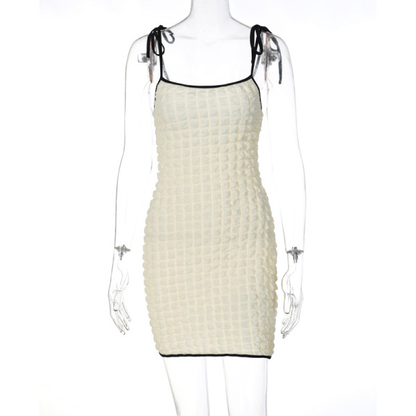 Lace-Up Bubble Solid Dress