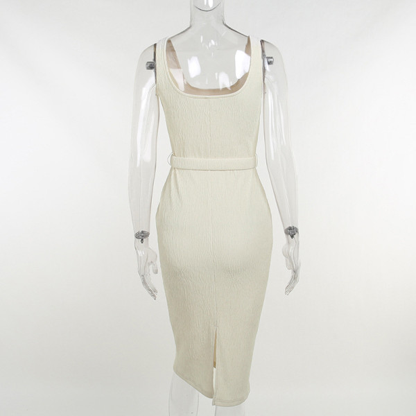 Round neck vest metal buckle belt dress sexy temperament suspender dress