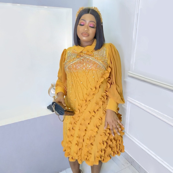 Round neck long sleeves hot drill plus size lace dress
