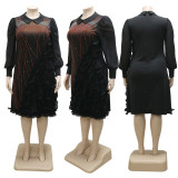 Round neck long sleeves hot drill plus size lace dress