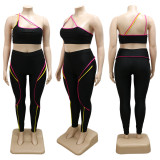 Fashion sexy wrap chest leak back tight fit large size two-piece set