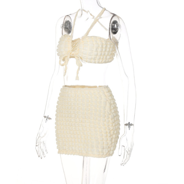 Lace-Up Halter Skirt Bubble Lounge Set