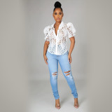 ripped sexy trumpet sleeve breathable nightclub women's single top
