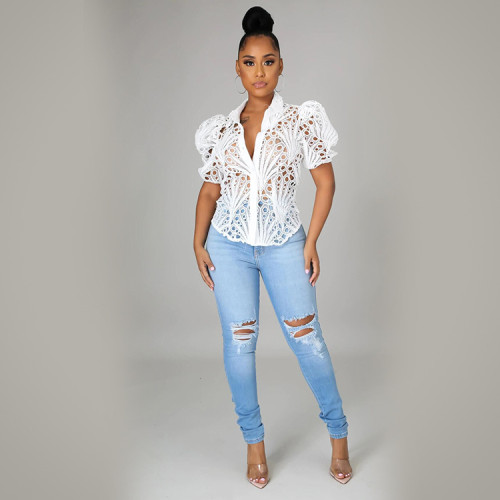 ripped sexy trumpet sleeve breathable nightclub women's single top