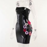 Three-dimensional Embroidered Flower Hollow Leather Dress Sexy Short Skirt