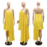 Fashion Wrap Chest Sleeveless Sling Comfortable Loose Pleated Plus Size Dress