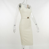 Round neck vest metal buckle belt dress sexy temperament suspender dress