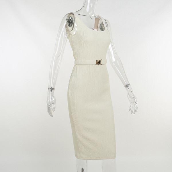 Round neck vest metal buckle belt dress sexy temperament suspender dress
