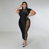 Fashion New Side Hollow Short Sleeve Round Neck Summer Dress Large Size Women's