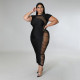 Fashion New Side Hollow Short Sleeve Round Neck Summer Dress Large Size Women's