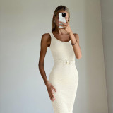 Round neck vest metal buckle belt dress sexy temperament suspender dress